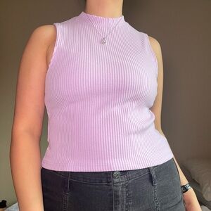 Francesca’s Lilac Ribbed Knit Mock Neck Top